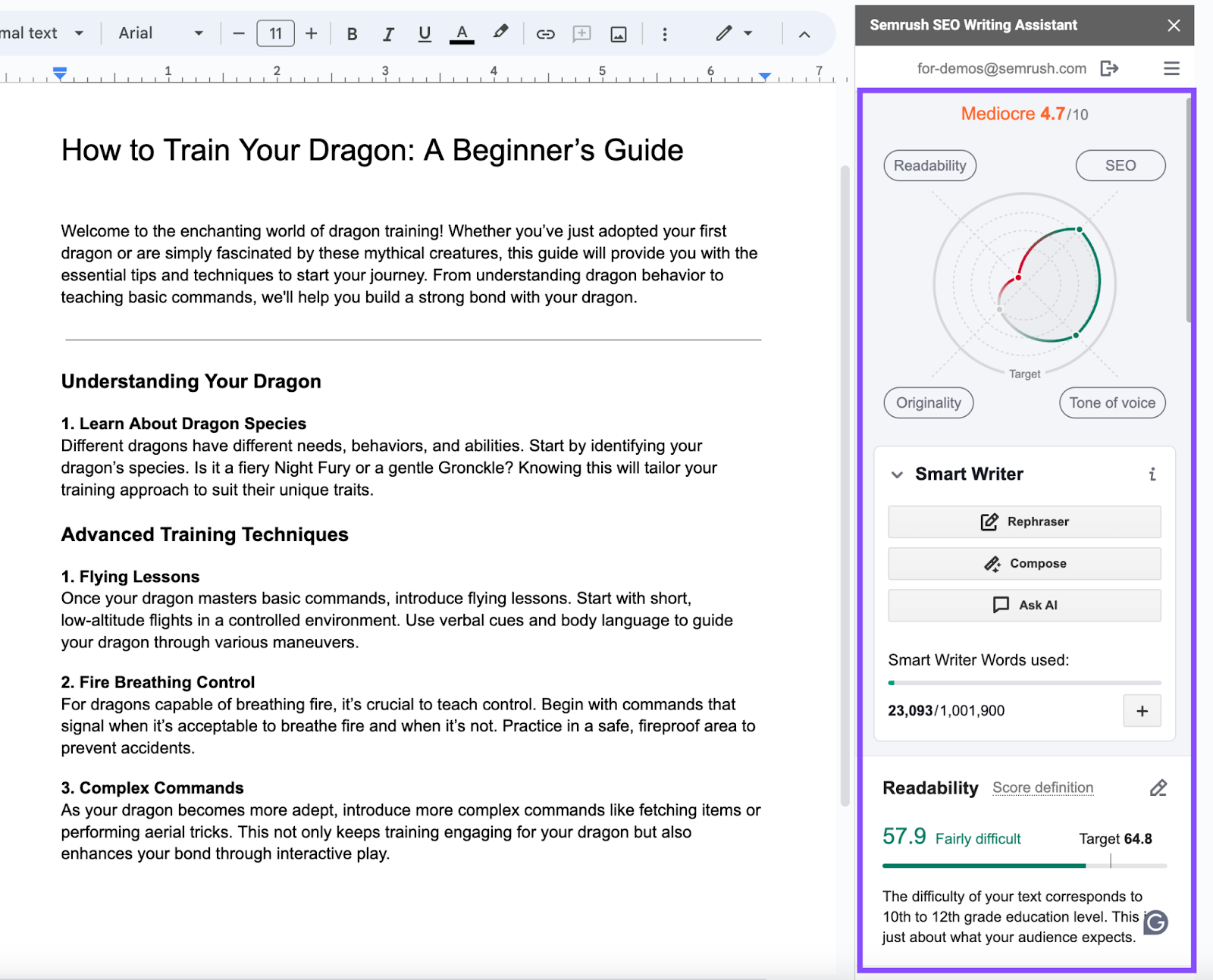 Semrush SEO writing assistant