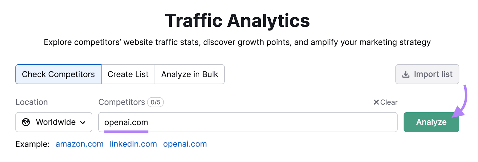 "openai.com" entered into the Traffic Analytics search bar