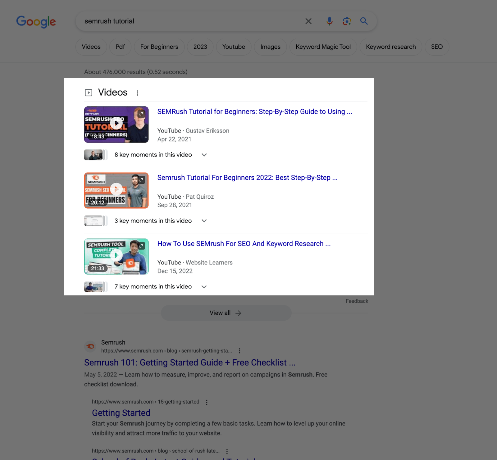 A "videos" feature on Google search