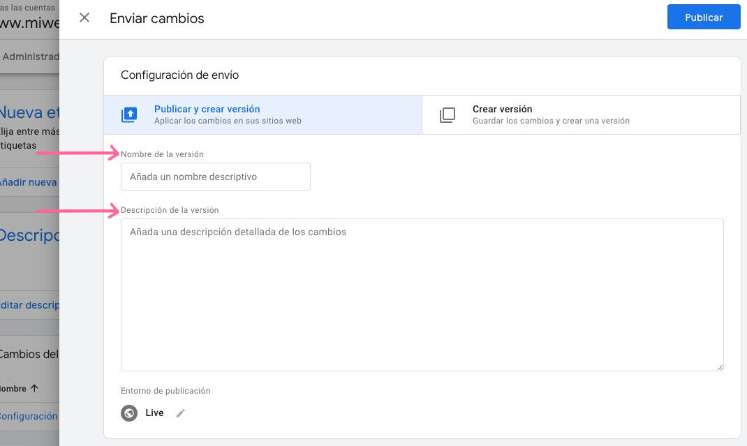 Configurar el envío de cambios en el Asistente de etiquetas