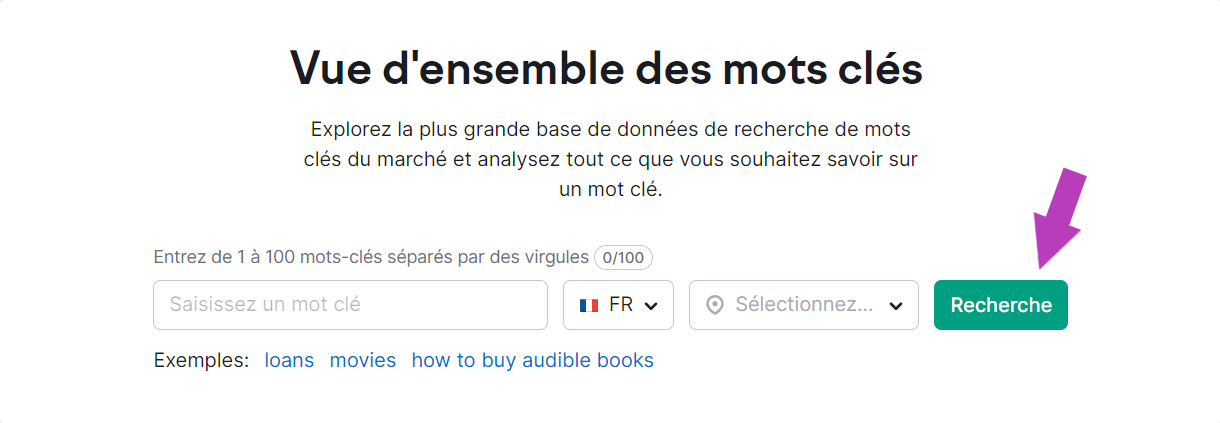 Page d'accueil de Vue d'ensemble des mots clés