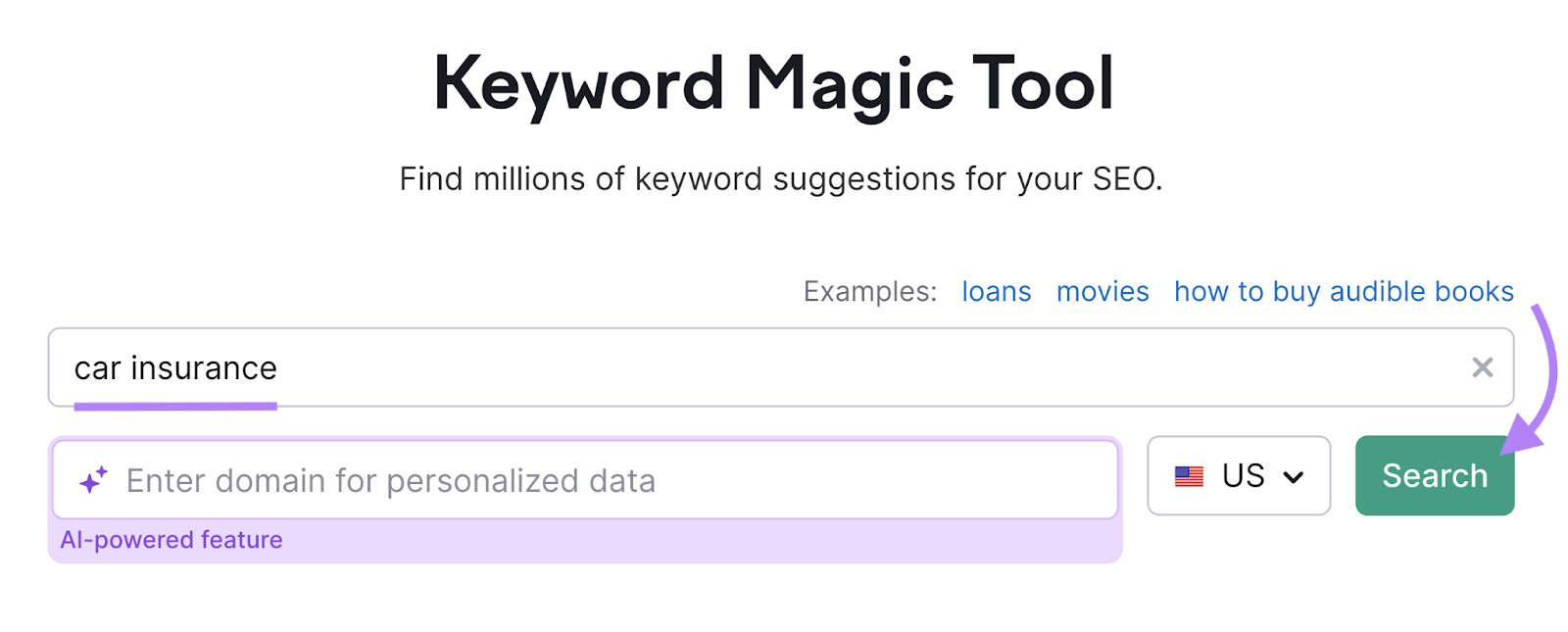 search for car insurance in keyword magic tool