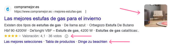 Ejemplo de rich Snippets de Google