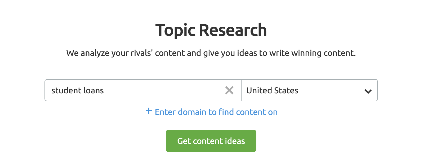 SEMrush Topic Research Tool kuvakaappaus