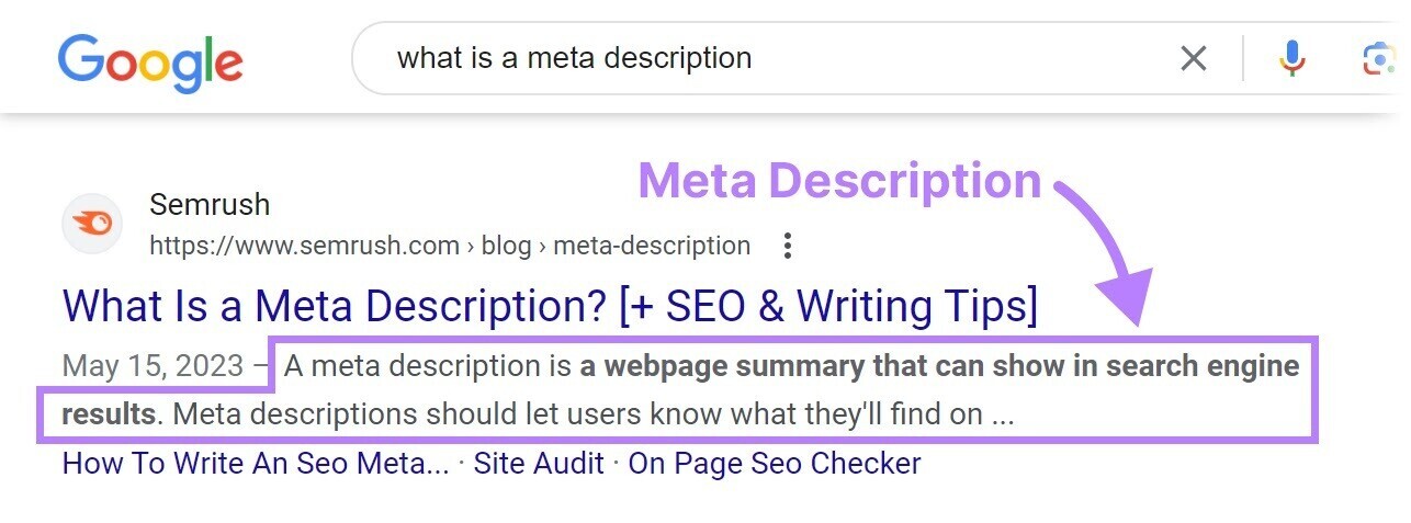 an example of meta description on Google SERP