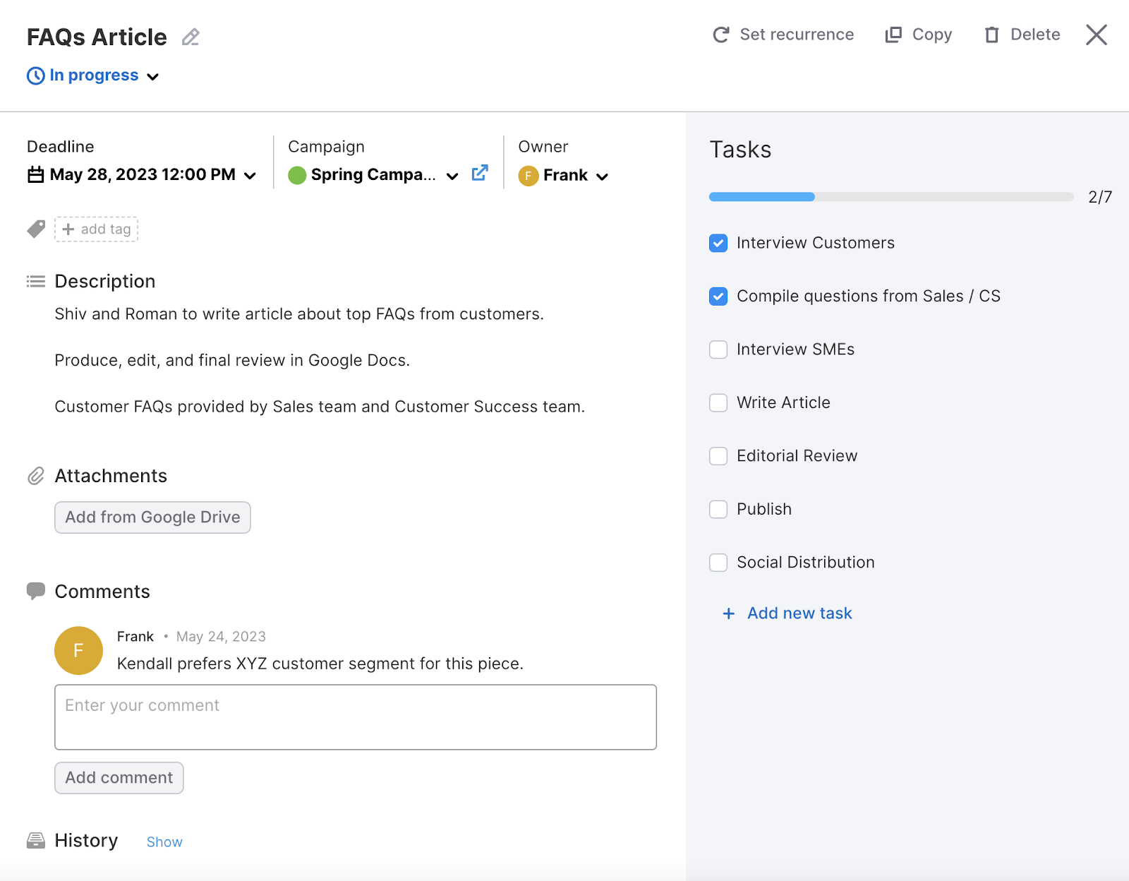 Semrush’s Marketing Calendar overview