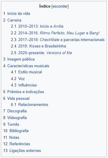 resultado da Wikipédia sobre cantora Anitta