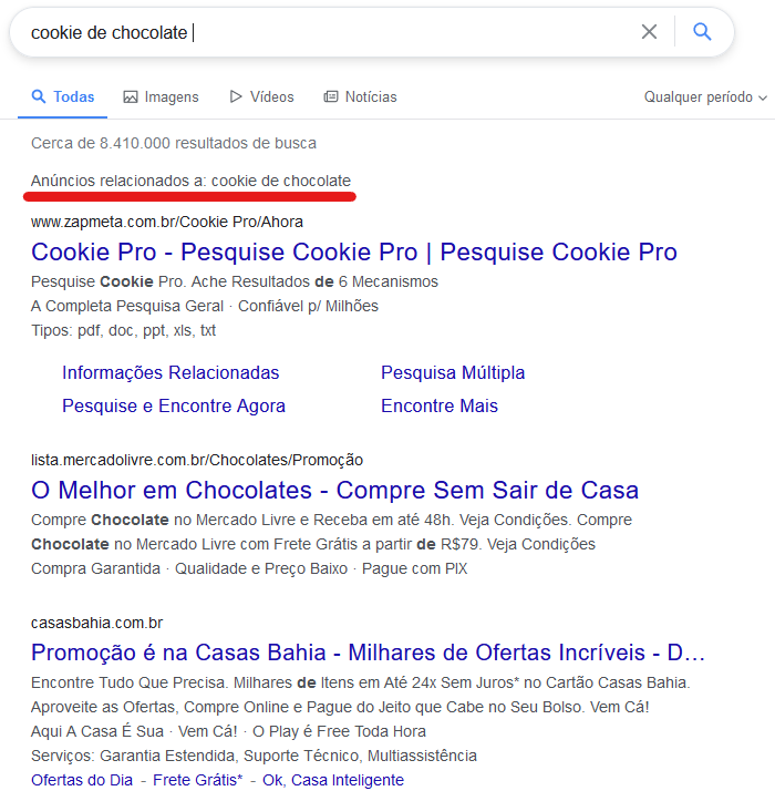 anúncios na página de resultado do yahoo