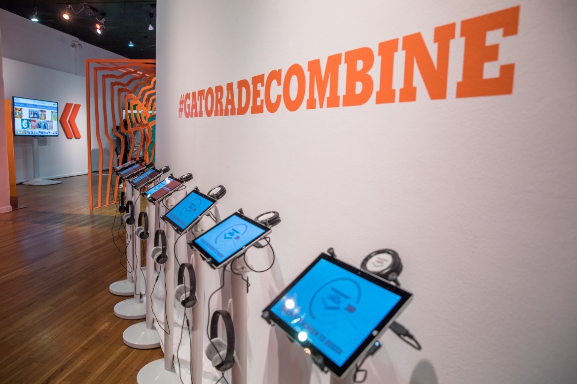 Getorade's set up at the event with #GatoradeCombine hashtag on the wall