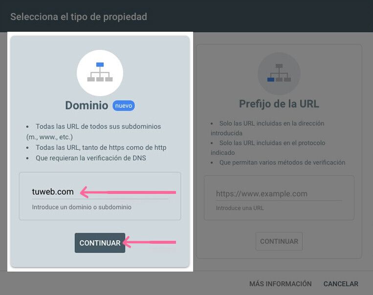 Verficar propiedad de dominio en GSC