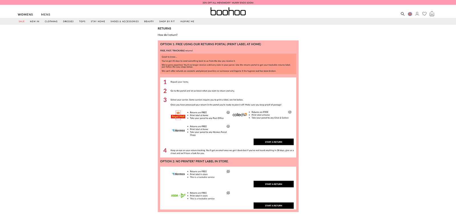 Boohoo bildet Vertrauen durch Rückgabeservice