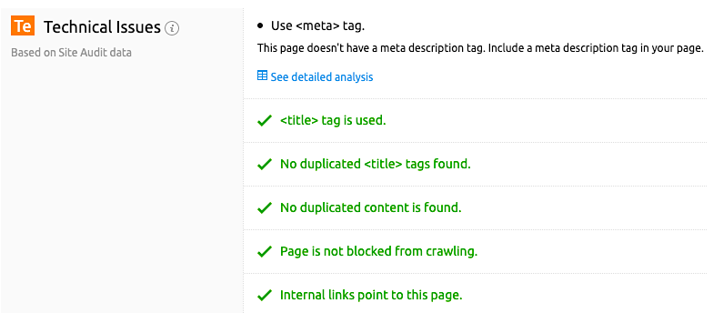 Meta description - Technical issues On Page SEO checker