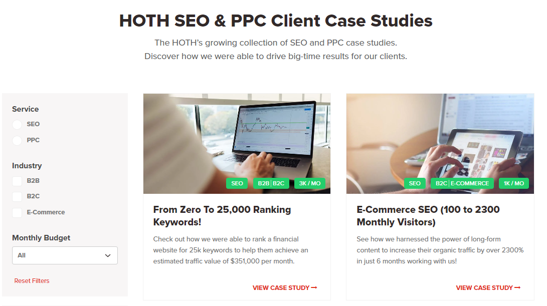 HOTH’s website client case studies page