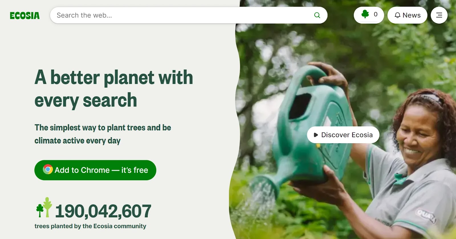 Ecosia search engine page