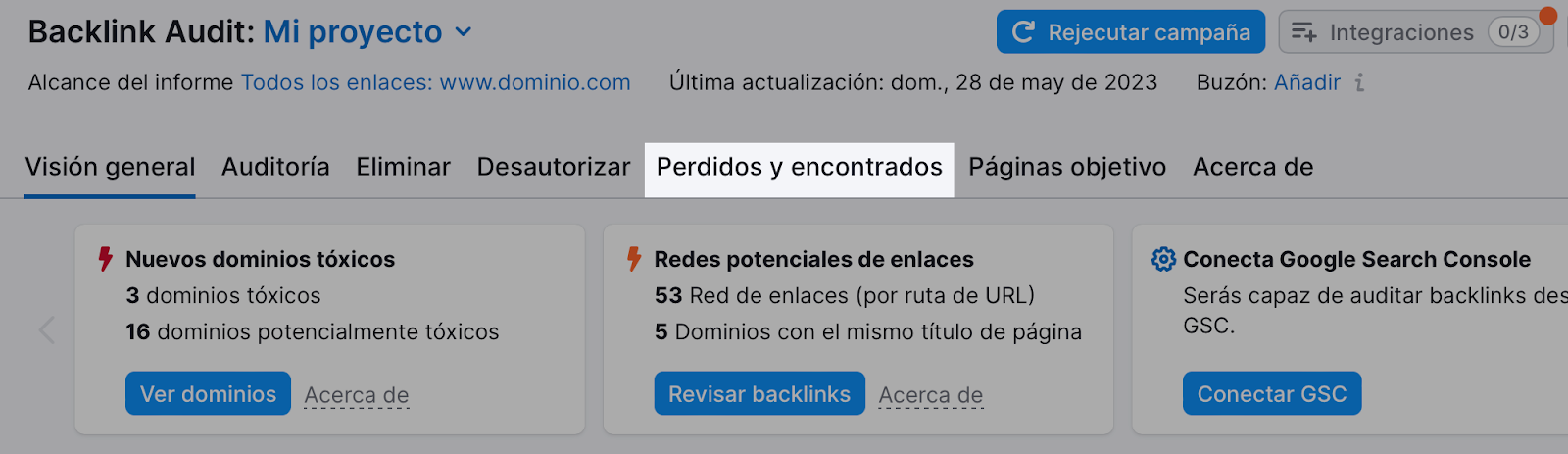 Backlinks perdidos y encontrados en Semrush