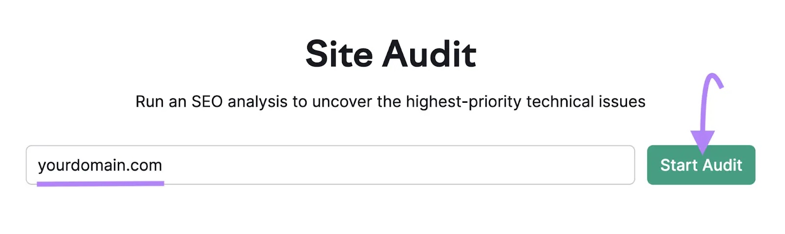 Site Audit start page with yourdomain.com in the search bar