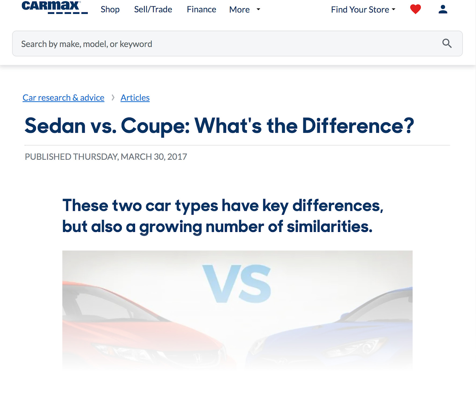 screenshot of the article: "Sedan vs. Coupe: What’s the Difference?"