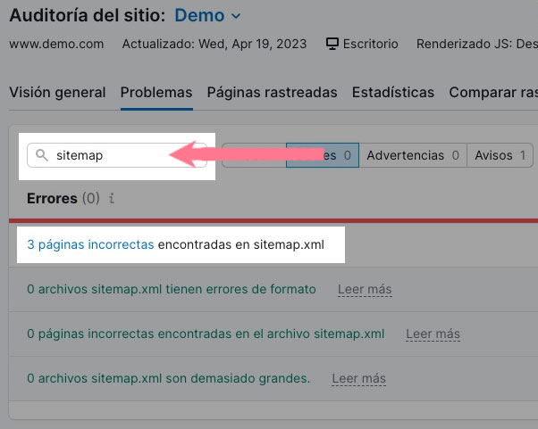 Auditoría del sitio de Semrush