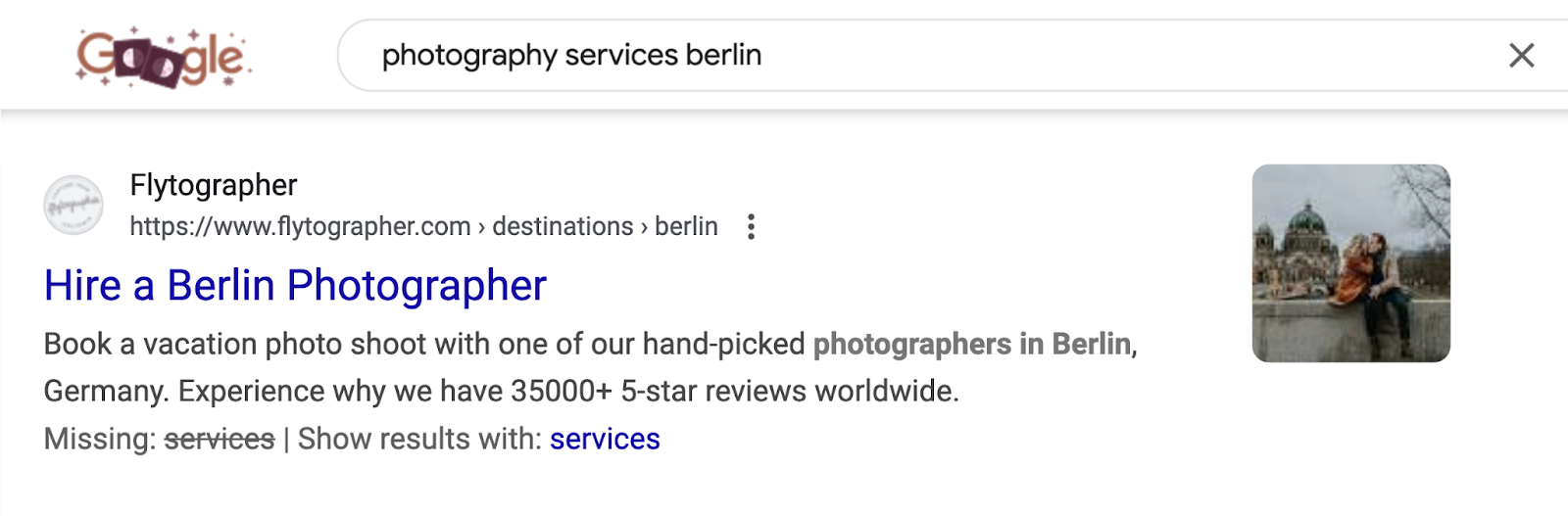 SERP for photography services berlin has apical integrated consequence for a photographer.