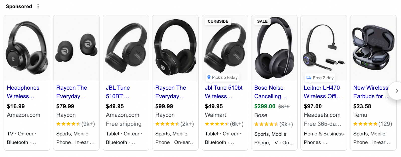 Google Shopping Ads pour la requête "écouteurs sans fil"