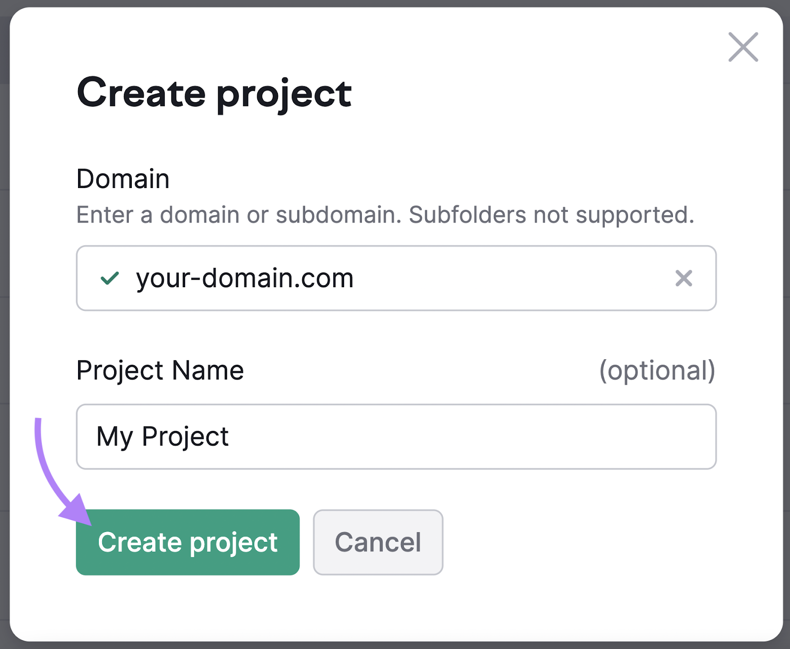 Create project in Content Audit Tool