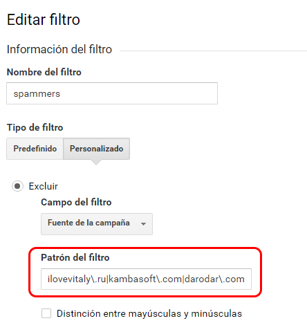 Cómo crear un filtro para varios spammers con una expresión regular