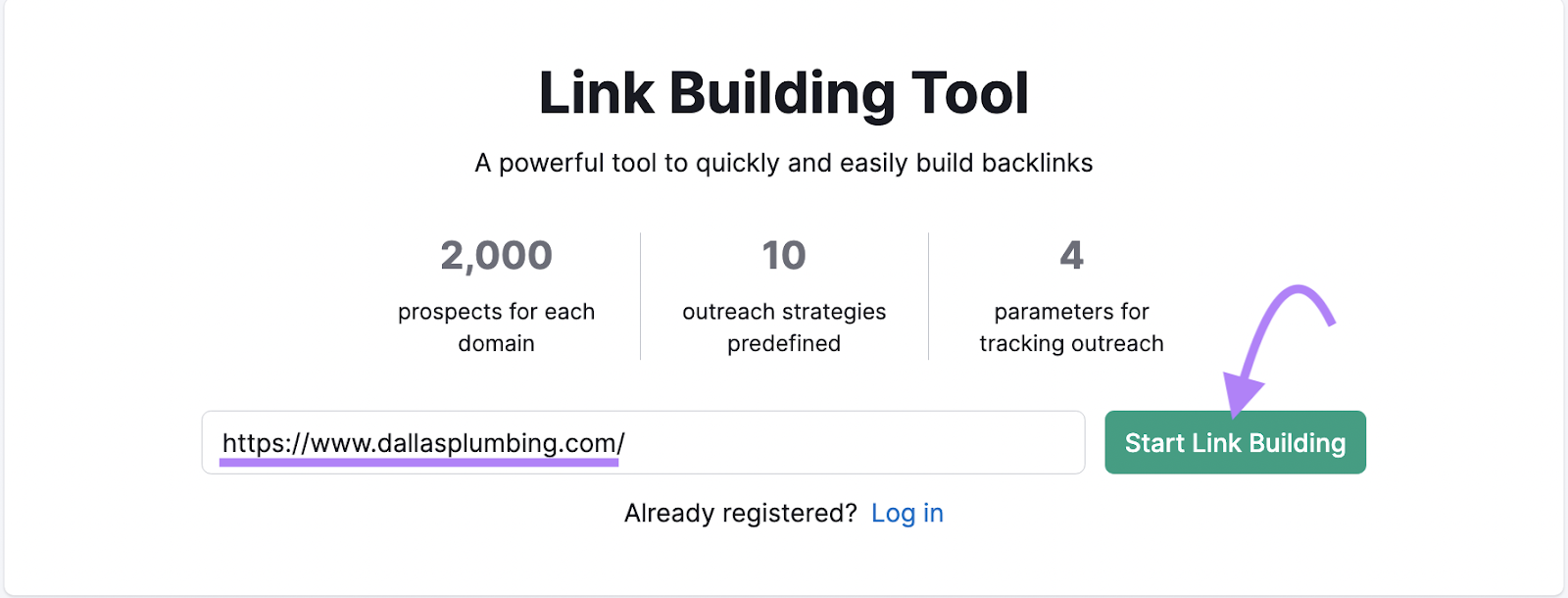Link Building Tool search bar