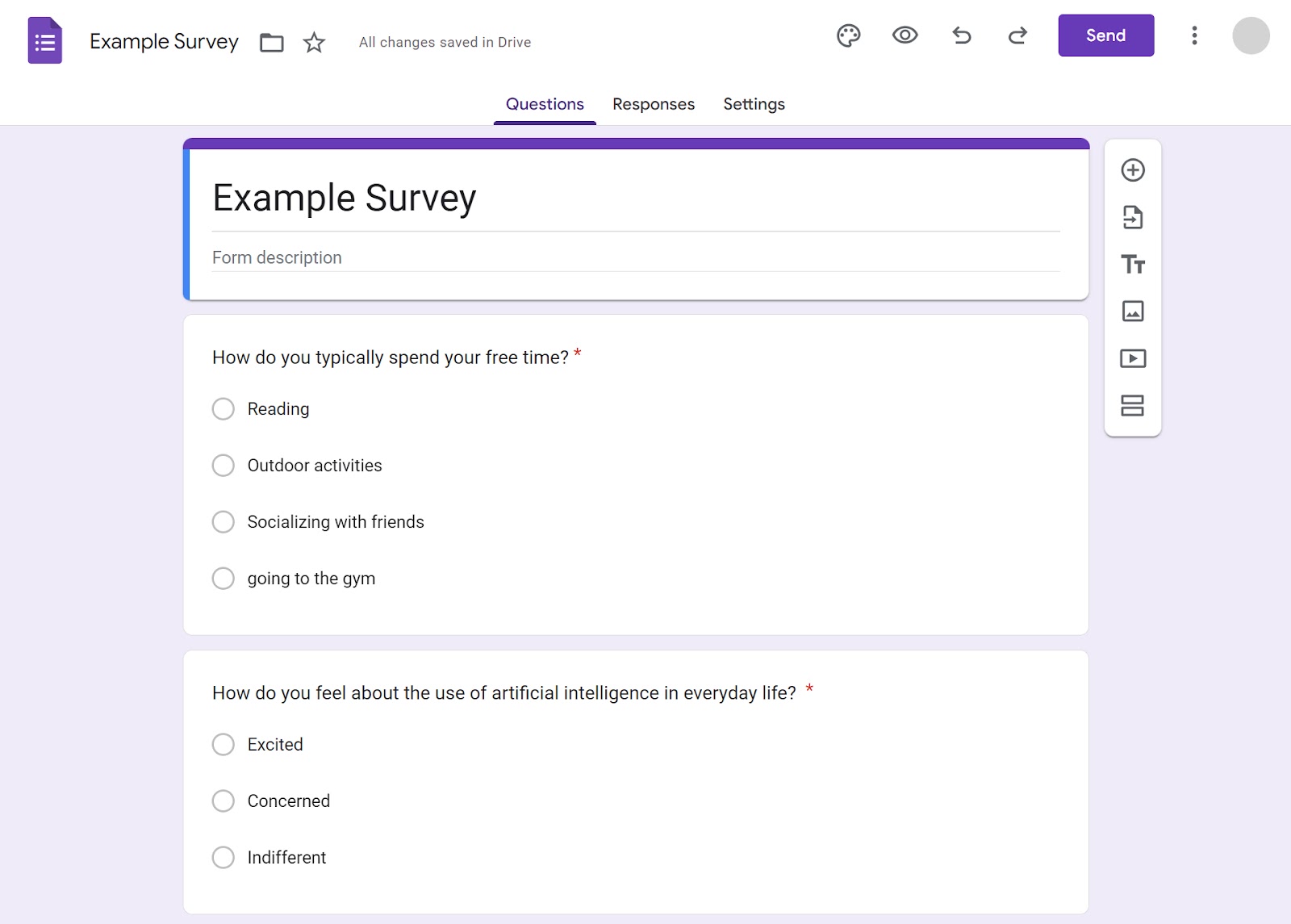 A survey created in Google Forms