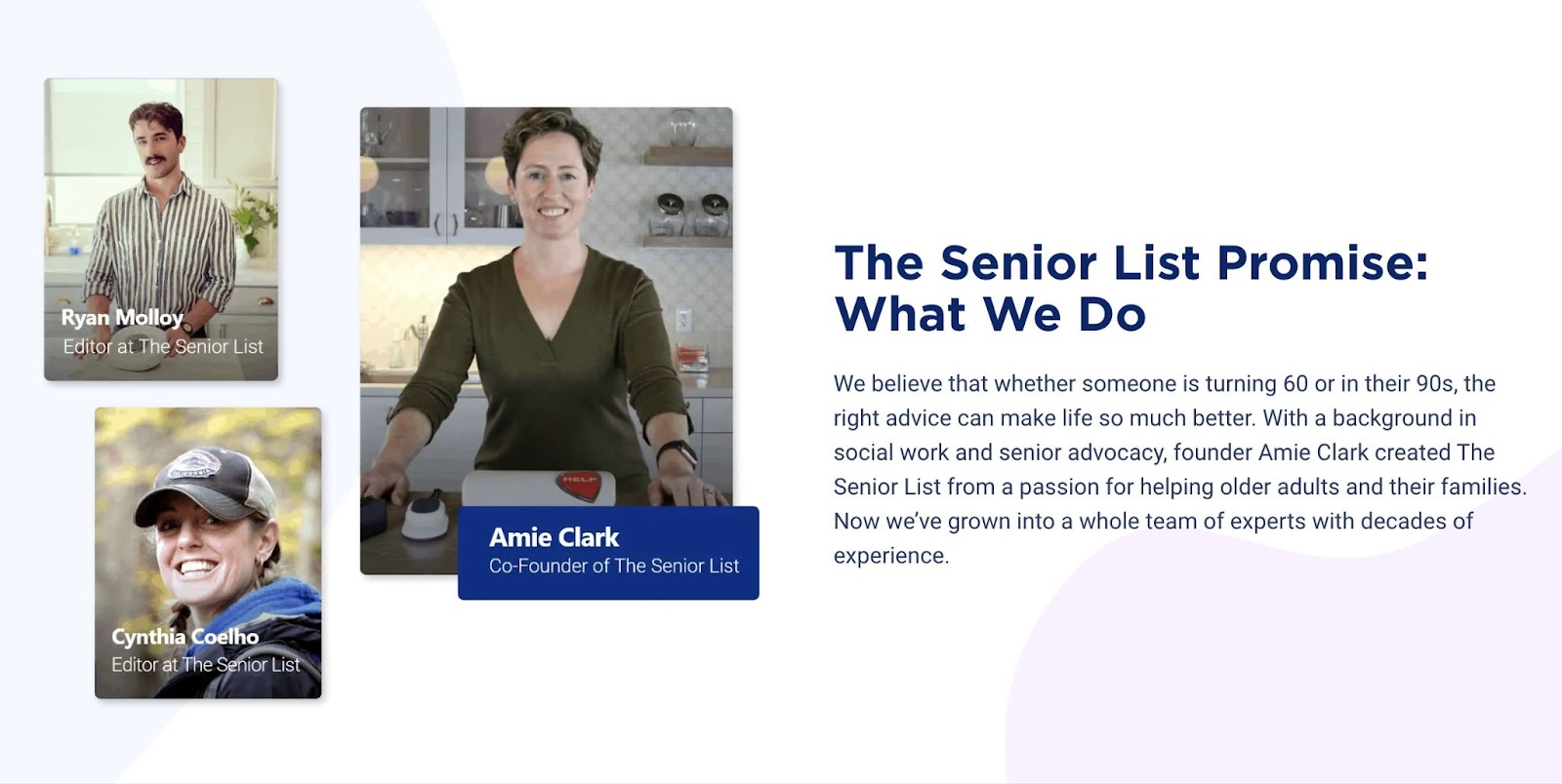 "The Senior List Promise: What We Do" section of the site
