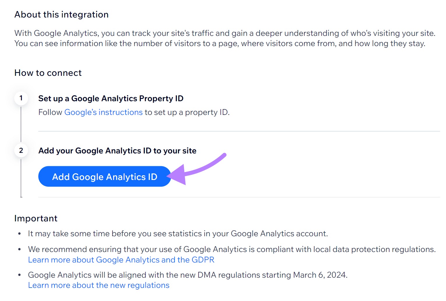 “Add Google Analytics ID” button