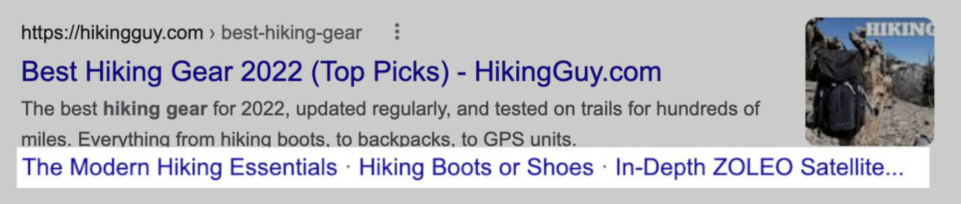 search result with sitelinks
