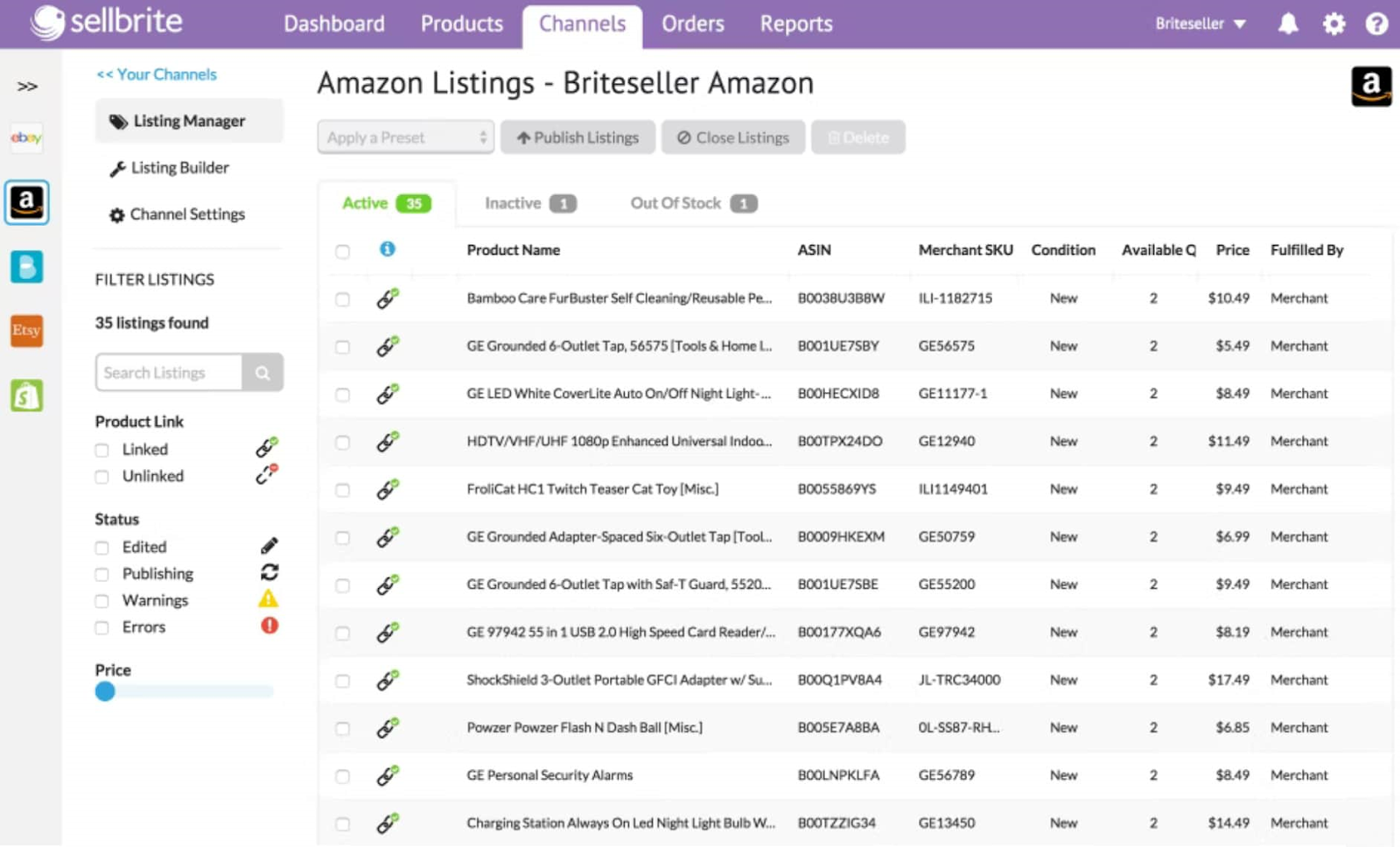 Amazon listings manager in Sellbrite