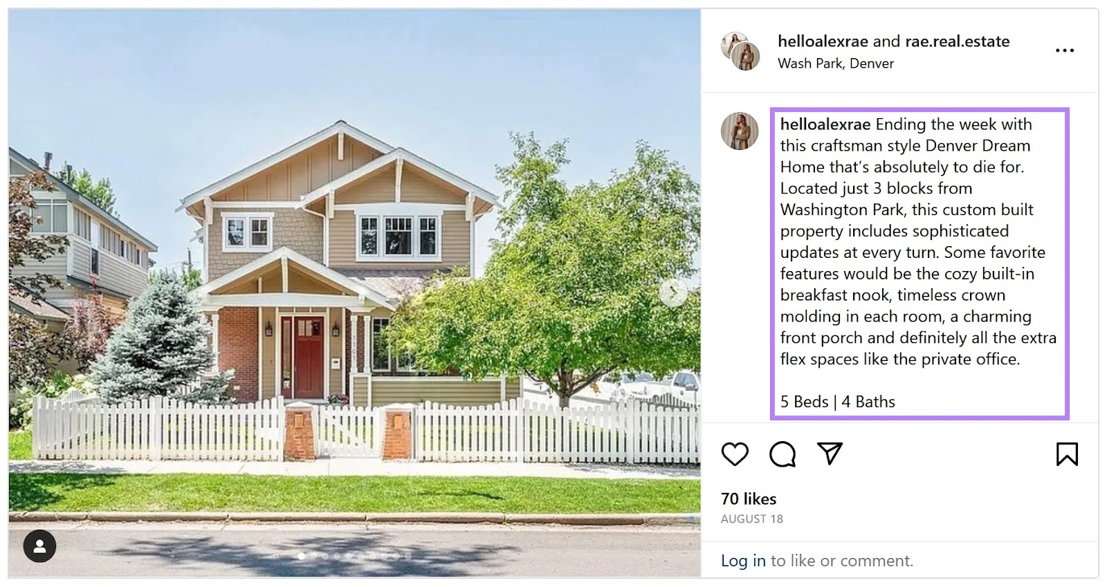 An Instagram post announcing a new listing from a real estate firm