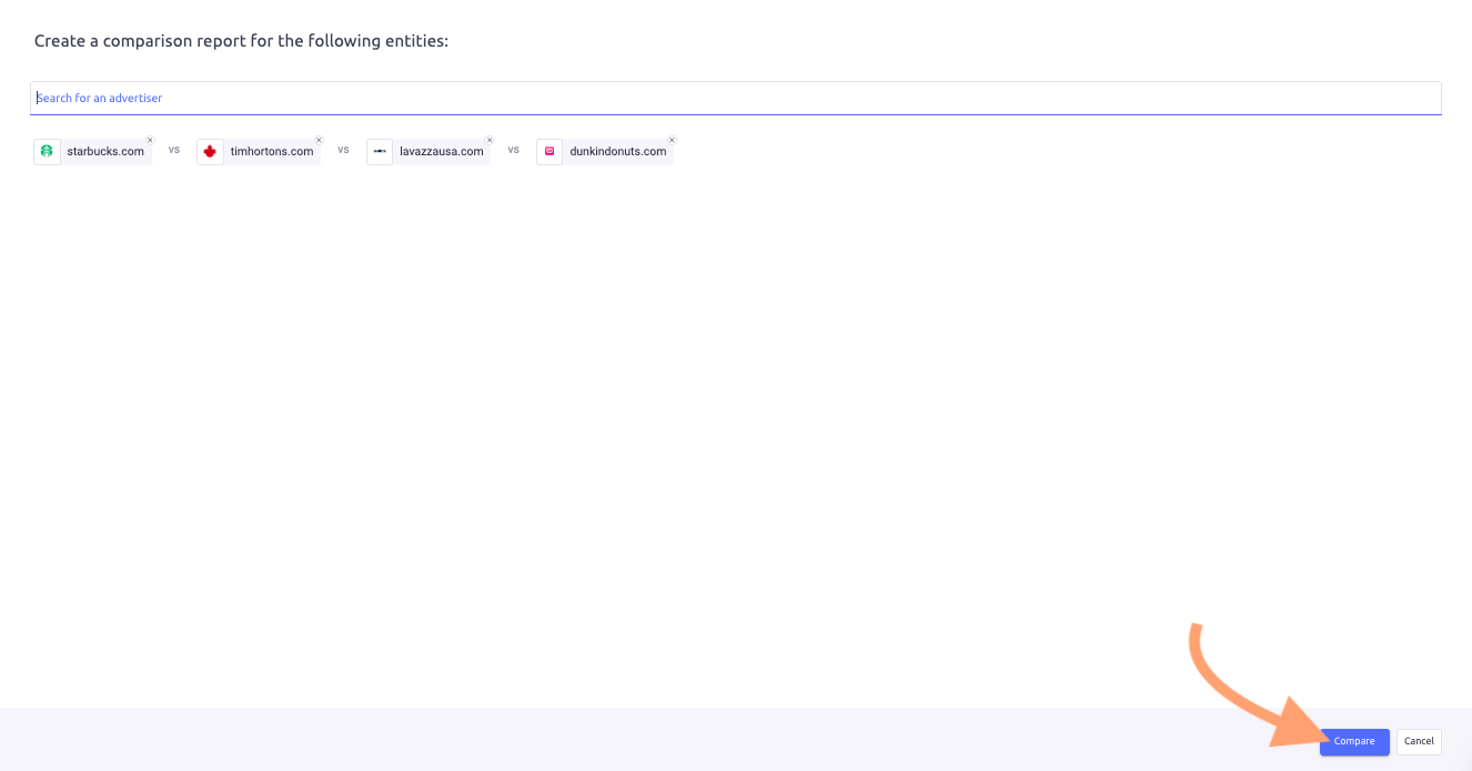 The form to confirm brands for a competitor analysis on AdClarity.