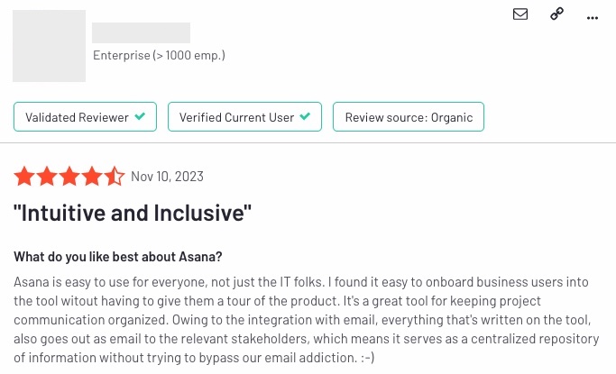 User's review of the project management tool Asana on G2.com