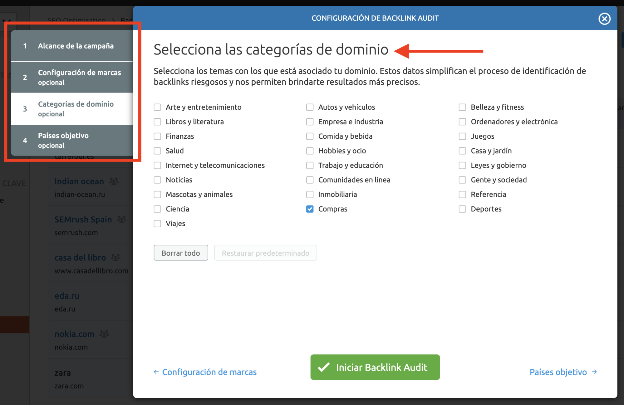 Analizar backlinks y enlaces SEO - Categorías de dominio