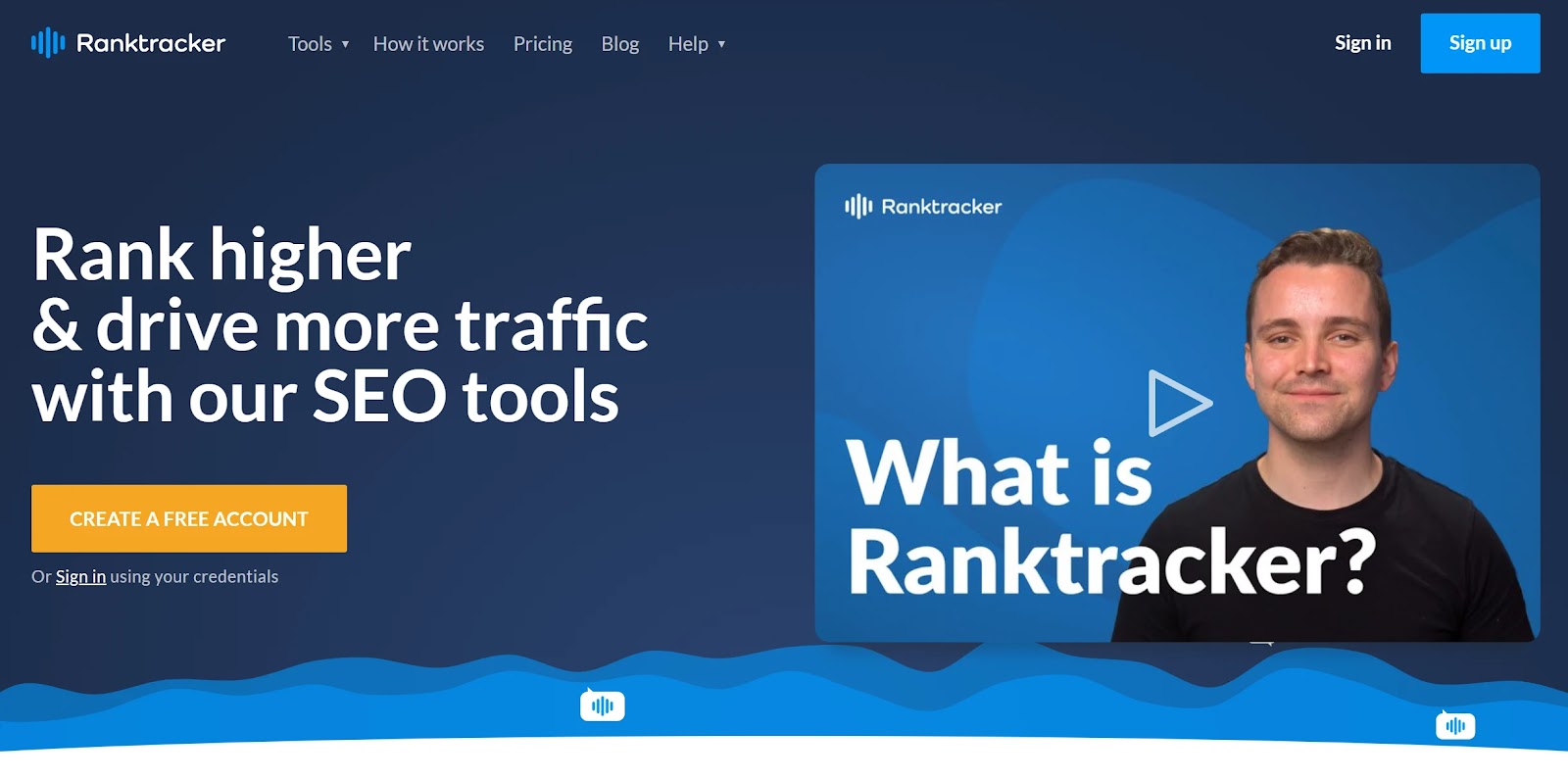 Ranktracker tool homepage.