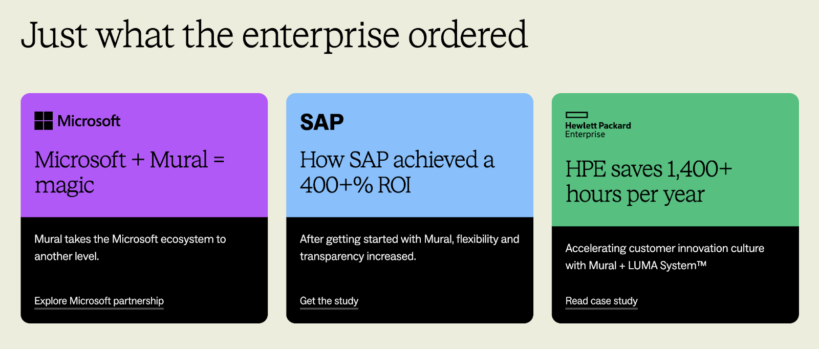 mural case studies section show microsoft, sap, and hewlitt packard