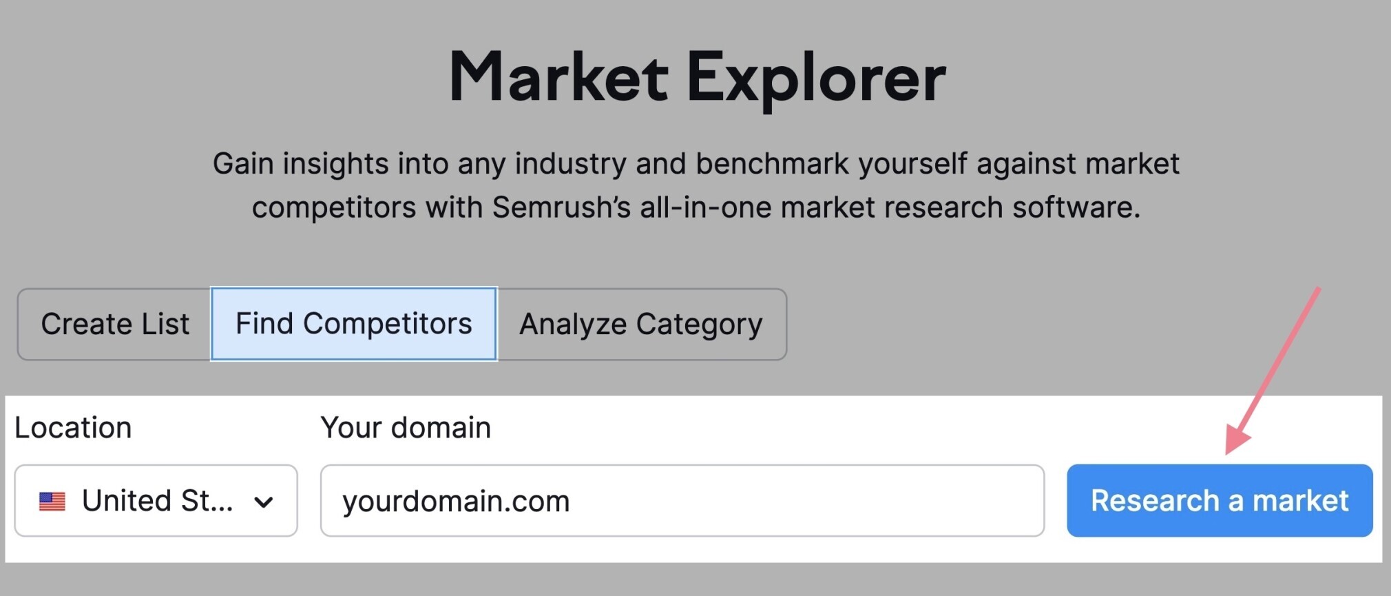 semrush market explorer start