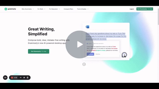 Video showing how Grammarly proofs writing and improves quality