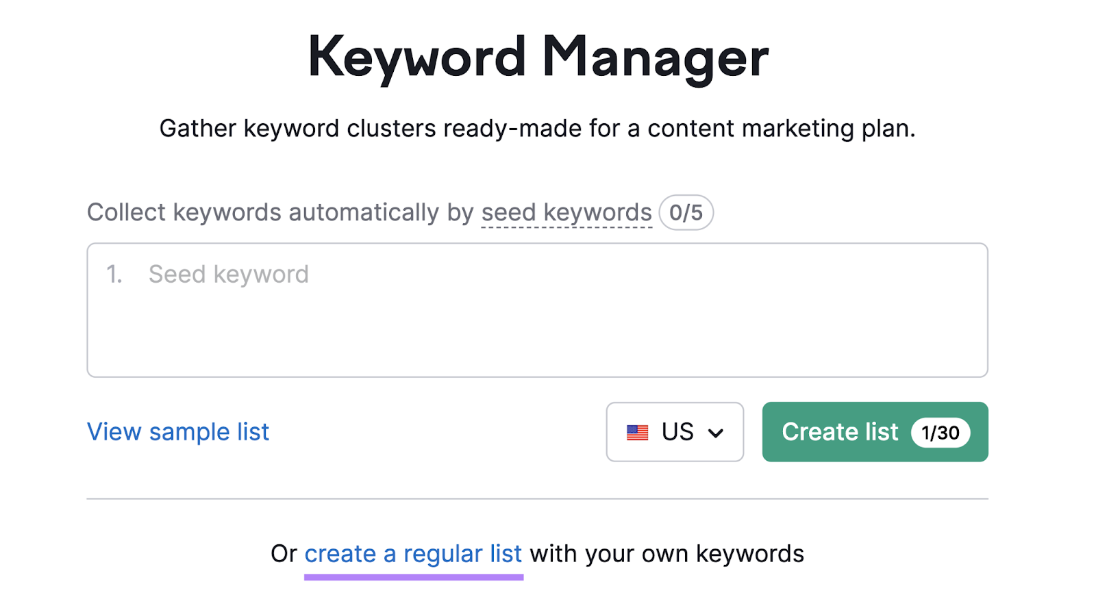 Main keyword manager tool screen with button highlighted