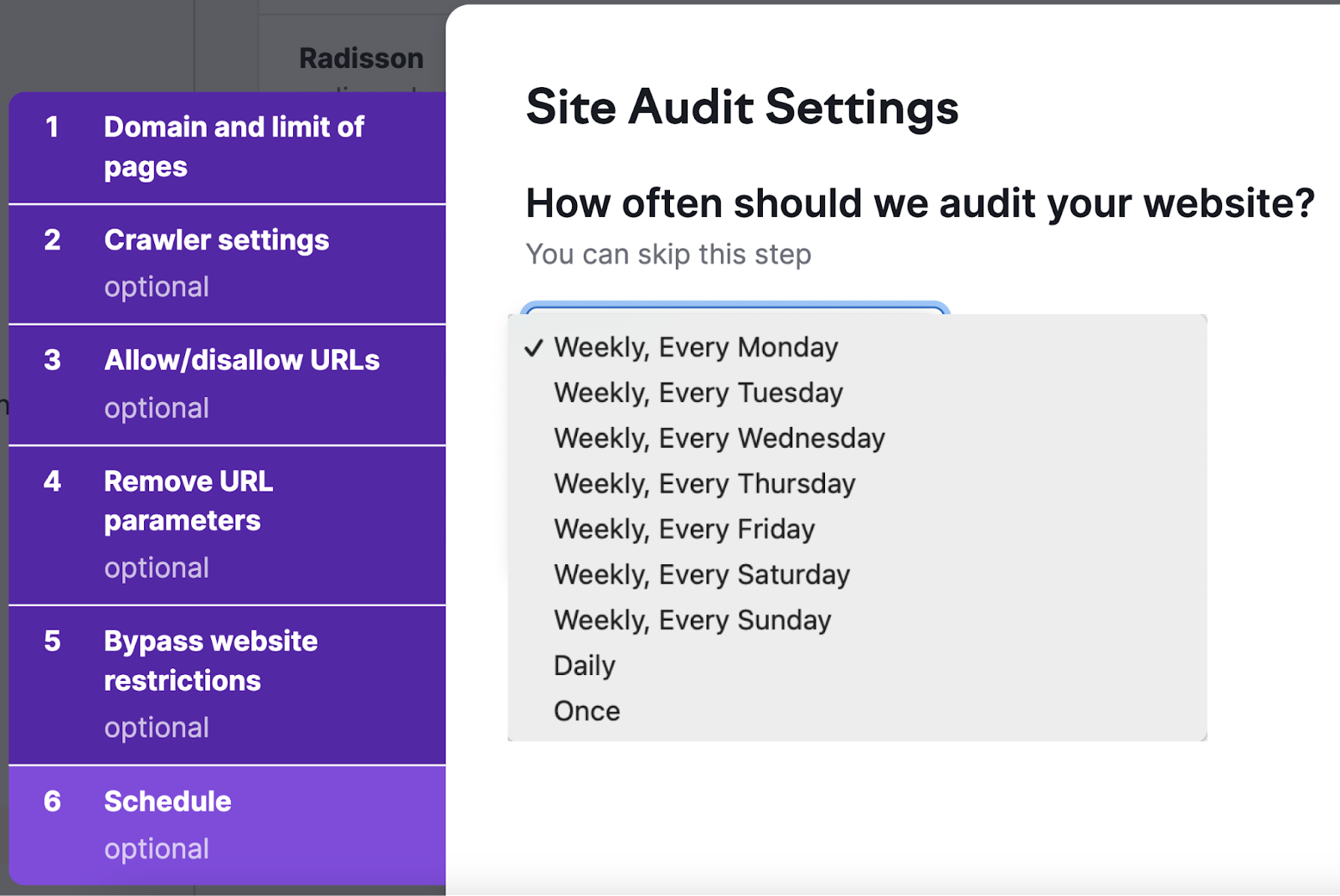 Site Audit scheduling options