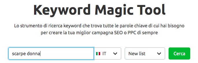 Il keyword magic tool di semrush