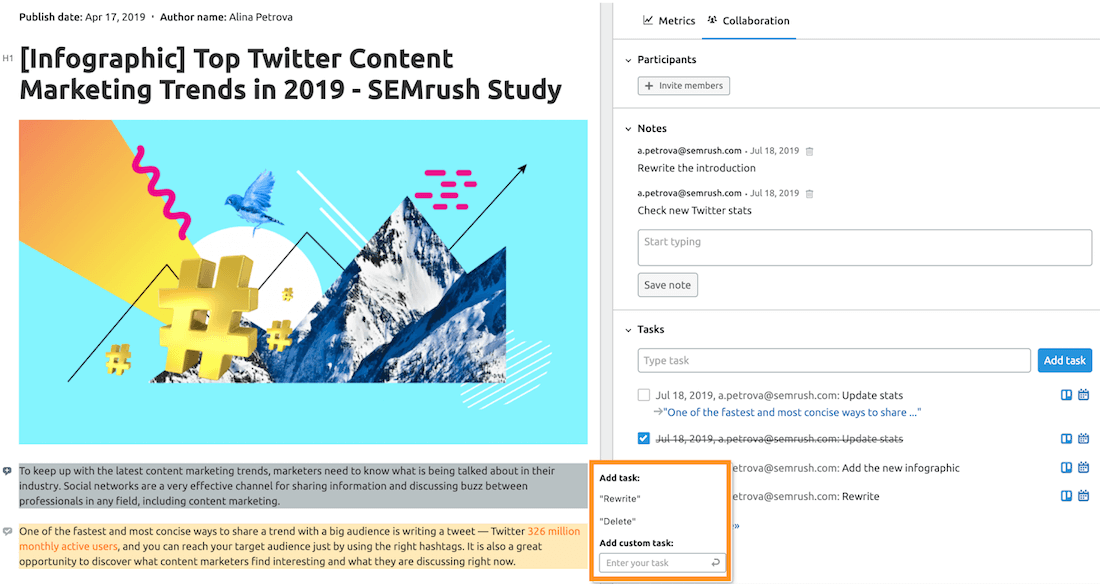 Come aggiornare un post direttamente dal content audit di semrush