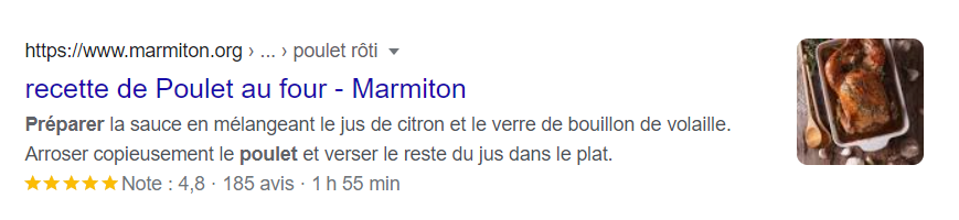 résultat Google avec rich snippet