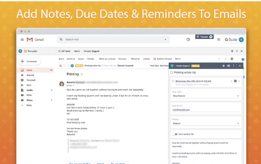 10 opções para você usar no navegador 16 Yanado - Task Management inside Gmail em uma página