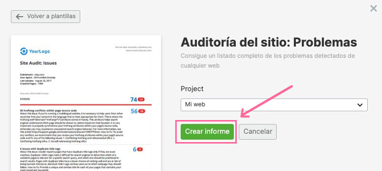 Crea un informe de Auditoría del sitio.