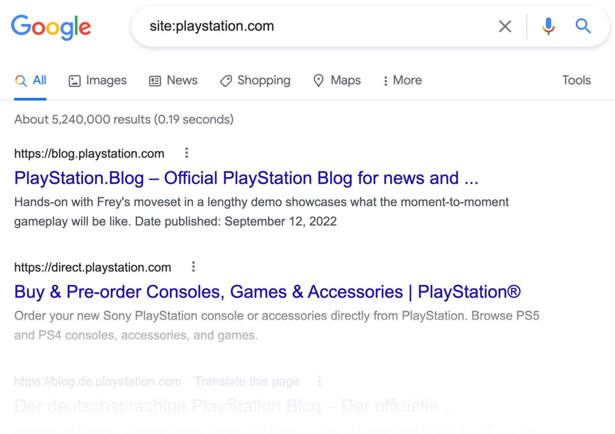 Site search for PlayStation