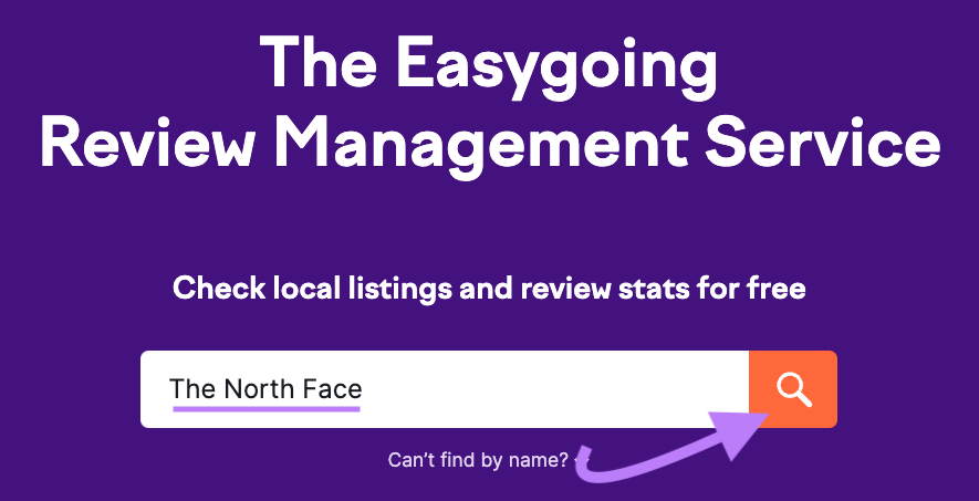 "The North Face" entered into Review Management search bar