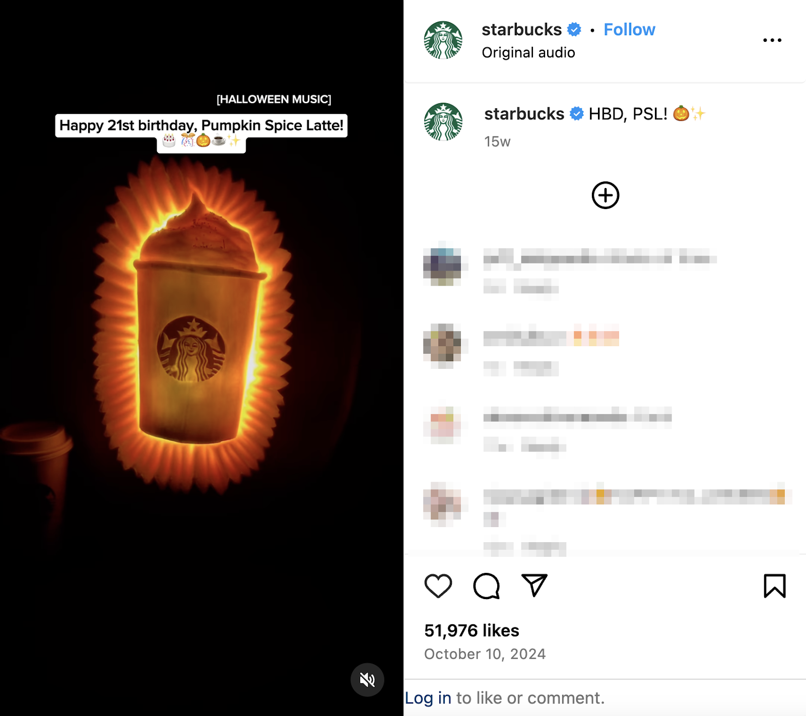 14 Best Social Media Campaigns to Inspire You in 2025 12 An Instagram reel says, "happy 21st birthday, pumpkin spice latte" with a hand carved, PSL pumpkin.